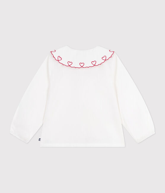 Children's long-sleeved plain cotton poplin blouse ECUME white