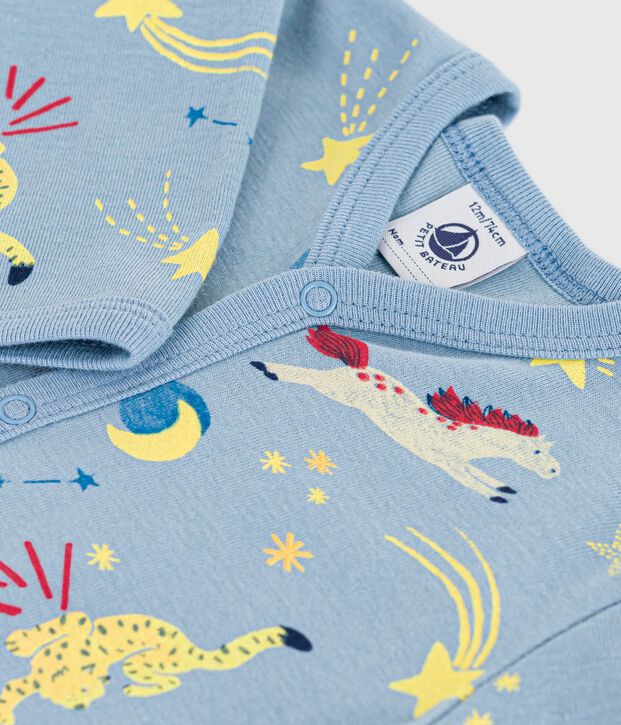 Babies' footless printed cotton pyjama suit blue/multicolor