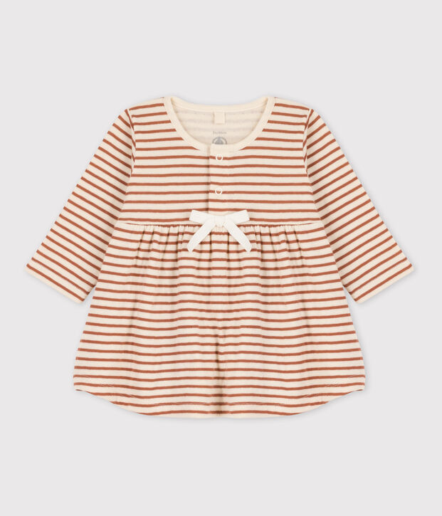 Stripy Cotton Tube Knit Dress Ecru/brown/ecru