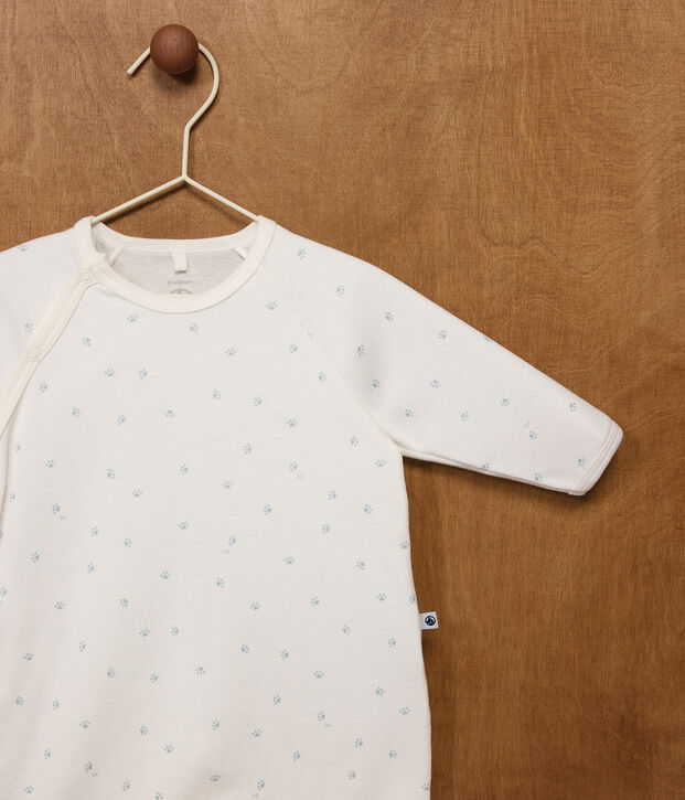 Babies' printed cotton pyjama suit white/blue