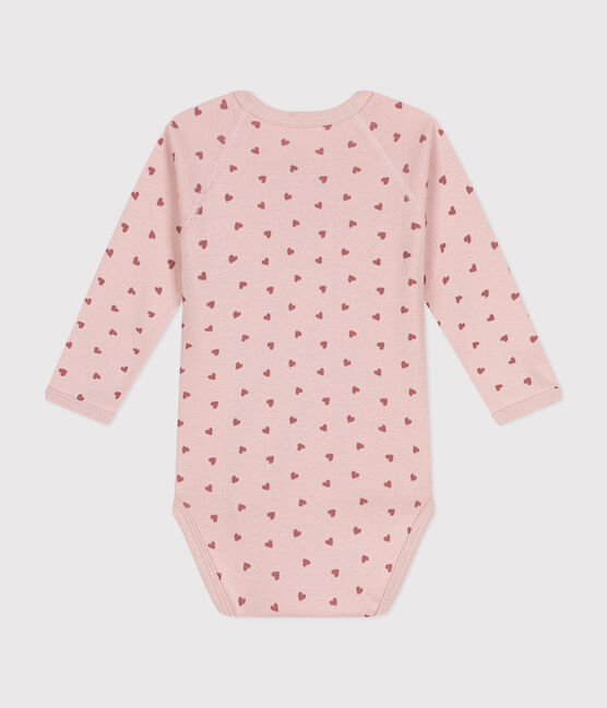 Babies' long-sleeved wrapover cotton bodysuit SALINE pink/ROSEWOOD