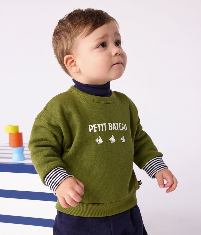 Babies' vintage Petit Bateau motif cotton sweatshirt green