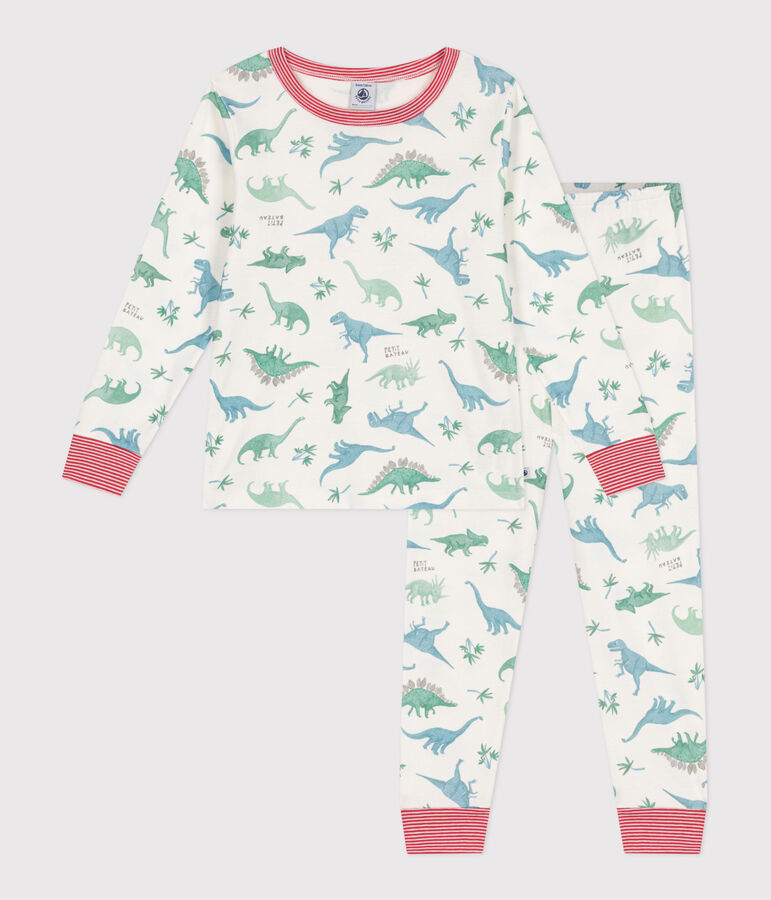 Children's dinosaur print cotton pyjamas white/multicolor
