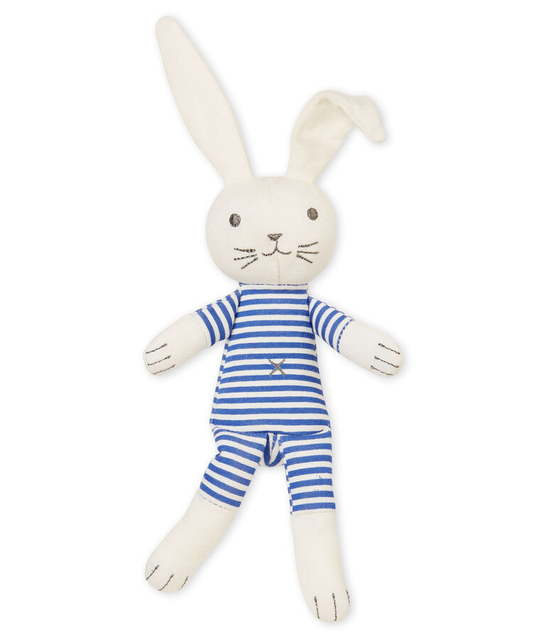 Unisex baby rabbit rattle comforter blue/white