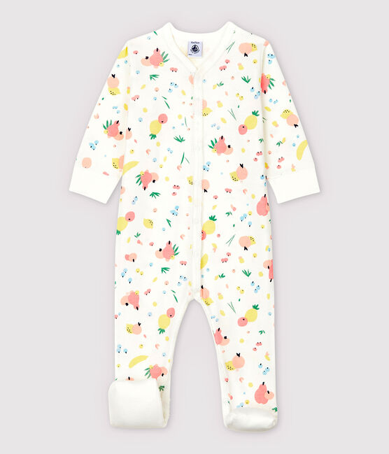 Baby Girls' Cotton Sleepsuit with Detachable Feet MARSHMALLOW white/MULTICO white