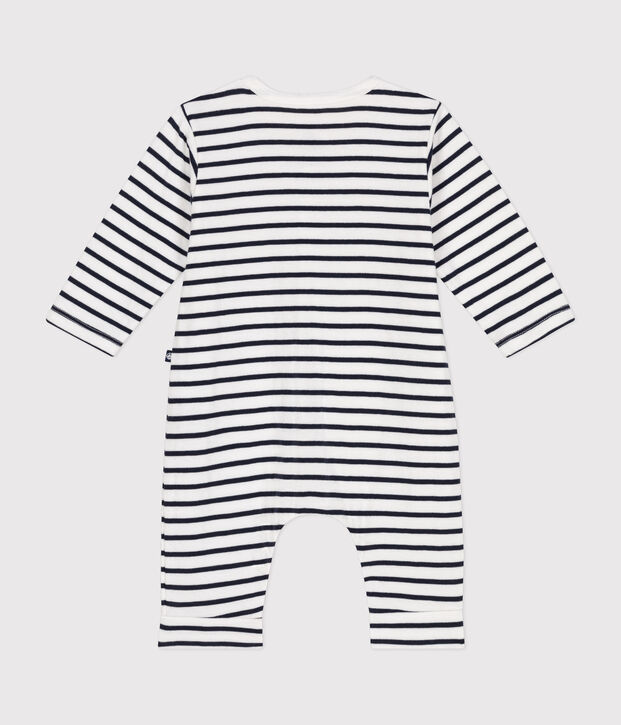 Babies' full-length jumpsuit in tube knit white/blue