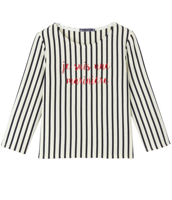 Marinière femme courte brodée COQUILLE beige/SMOKING blue