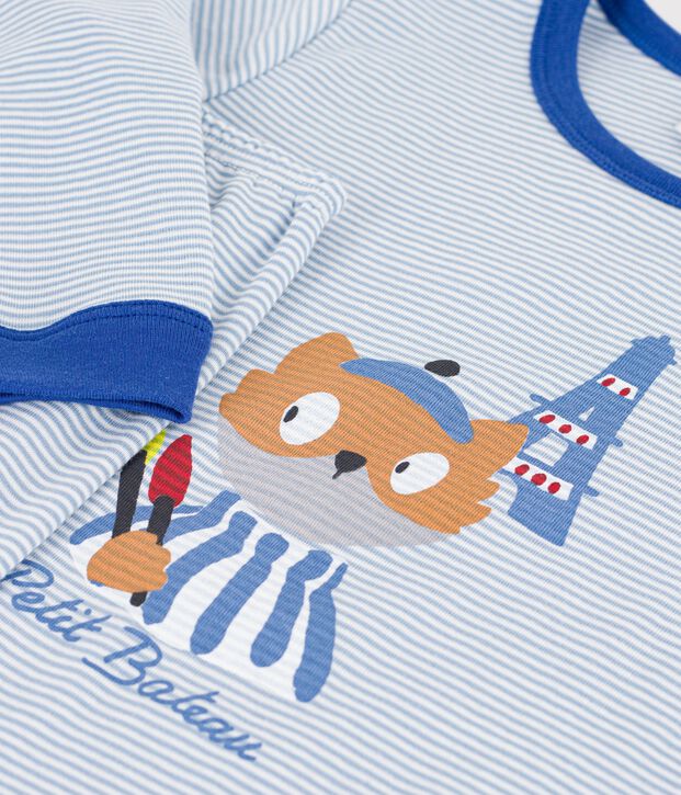 Children's stripy cotton pyjamas blue/white