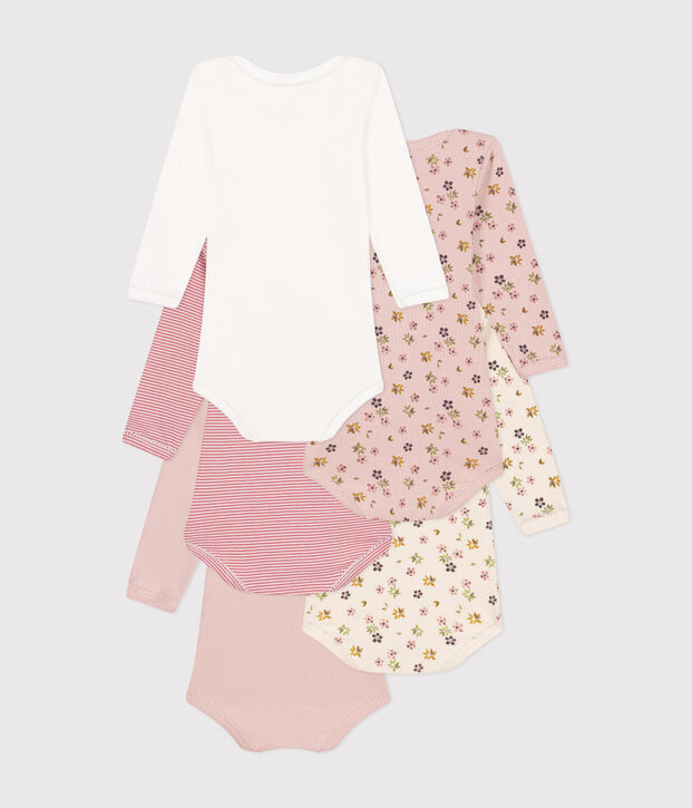 Babies' long-sleeved floral cotton bodysuits - 5-pack multicolor