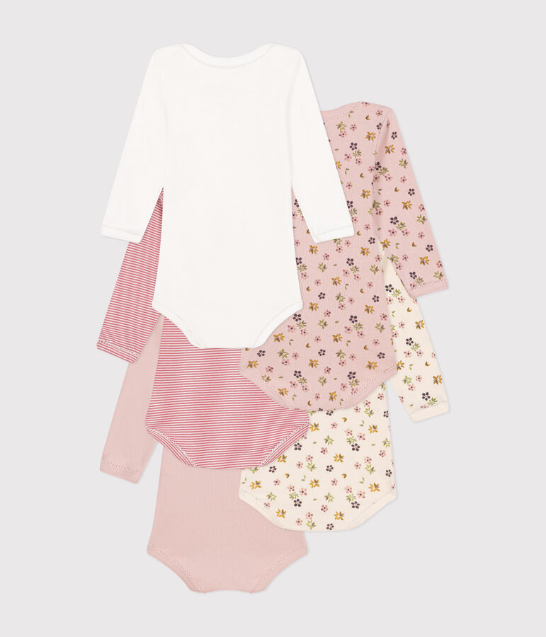 Babies' long-sleeved floral cotton bodysuits - 5-pack multicolor