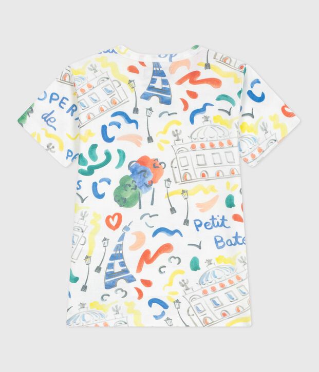 Children's short-sleeved printed cotton T-shirt white/red/multicolor