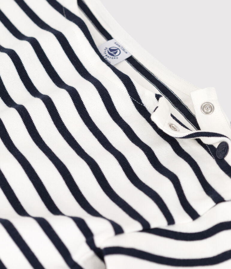 Girls' Stripy Short-Sleeved Cotton T-Shirt white/blue