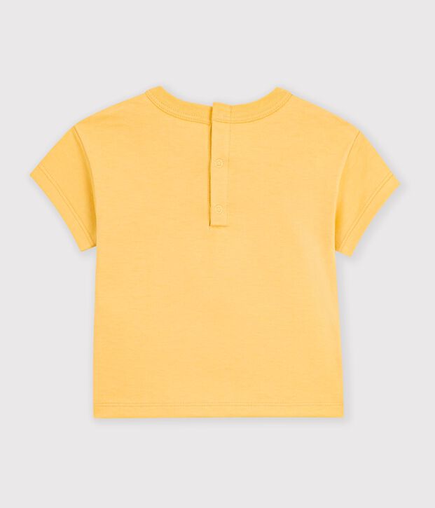 Babies' plain short-sleeved patterned cotton T-shirt yellow