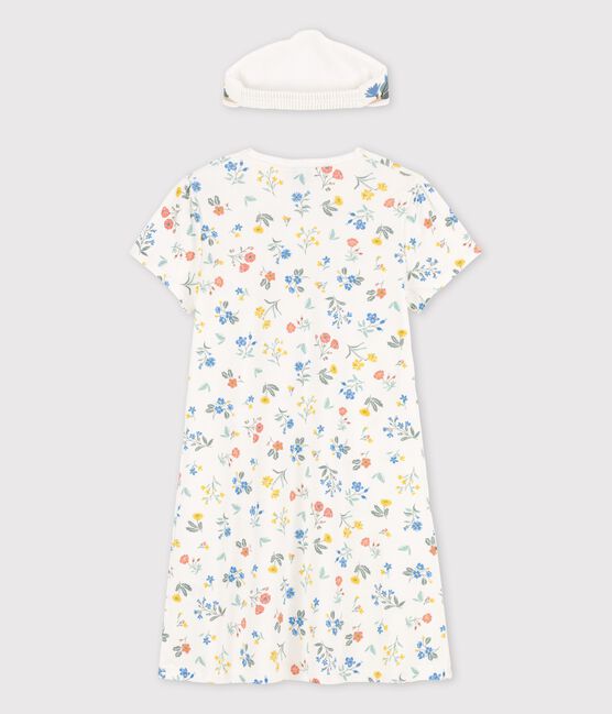 Girls' Short-Sleeved Floral Cotton Nightdress MARSHMALLOW white/MULTICO white
