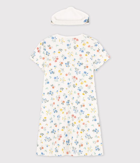 Girls' Short-Sleeved Floral Cotton Nightdress MARSHMALLOW white/MULTICO white