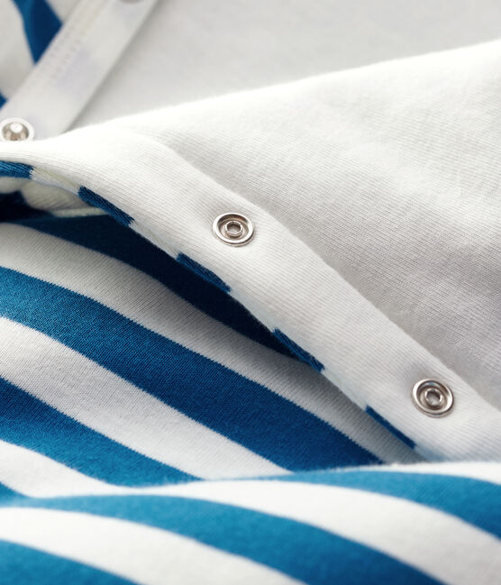 Babies' Footless Blue Striped Padded Cotton Jumpsuit MALLARD /MARSHMALLOW