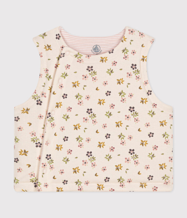 BABIES' REVERSIBLE SLEEVELESS COTTON CARDIGAN AVALANCHE beige/CUIVRE