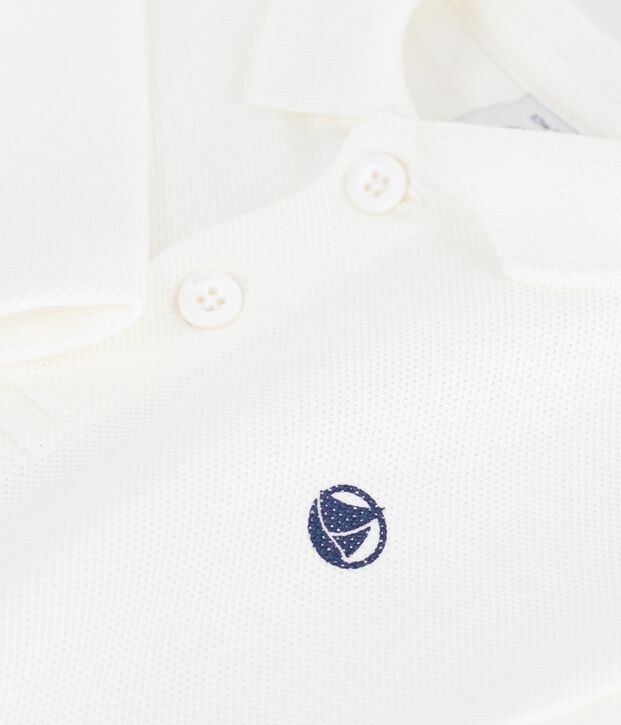 Babies' long-sleeved plain cotton polo shirt white