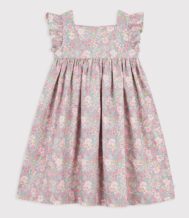 Children's sleeveless floral print cotton dress blue/multicolor