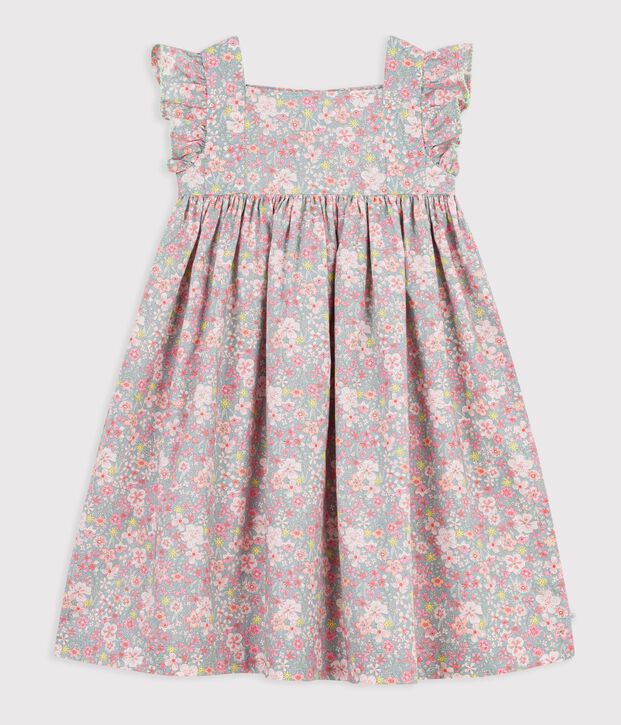 Children's sleeveless floral print cotton dress blue/multicolor