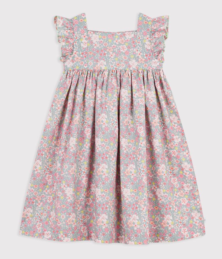 Children's sleeveless floral print cotton dress blue/multicolor