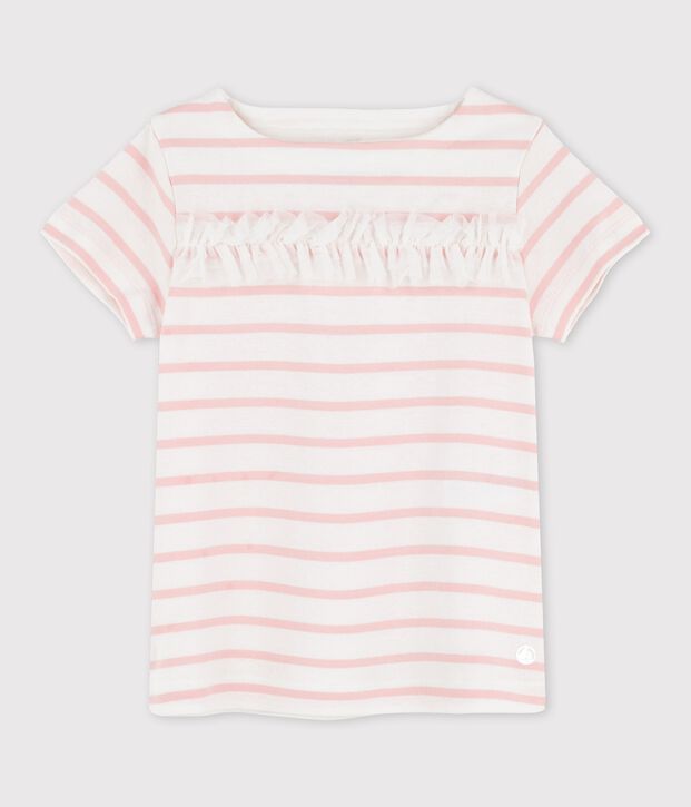 Girls' Short-Sleeved Cotton T-Shirt white/pink