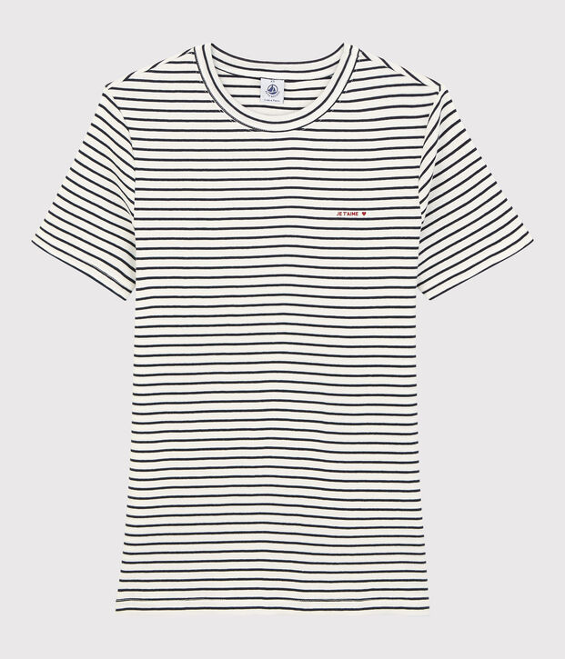 Women's Striped Cotton Je t'aime T-Shirt white/blue