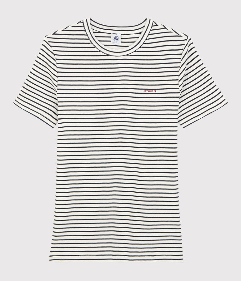 Women's Striped Cotton Je t'aime T-Shirt white/blue