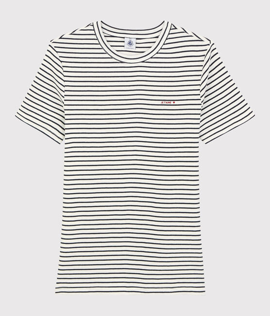 Women's Striped Cotton "Je t'aime" T-Shirt MARSHMALLOW white/SMOKING blue