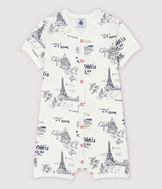 Babies' Toile de Jouy Paris Cotton Playsuit MARSHMALLOW white/MEDIEVAL blue