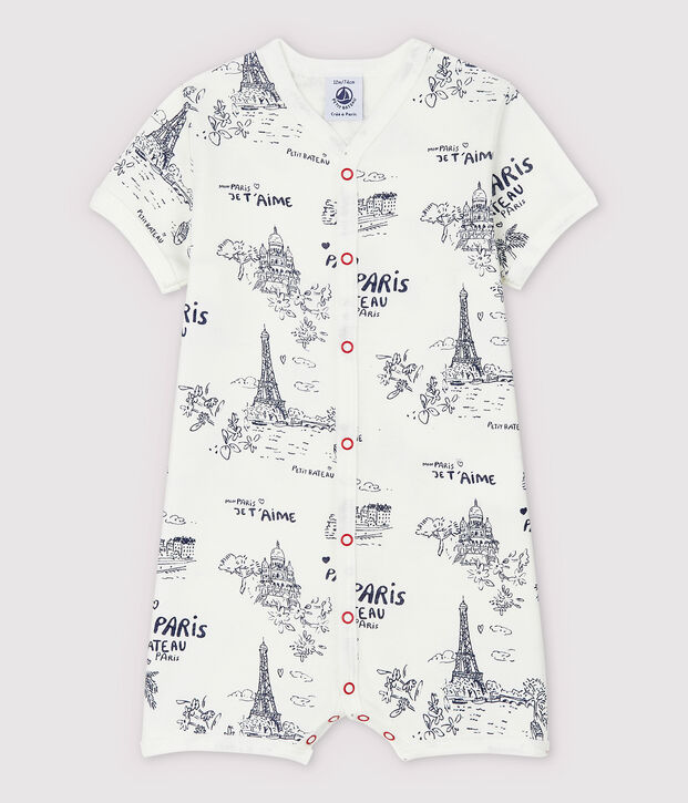 Babies' Toile de Jouy Paris Cotton Playsuit white/blue