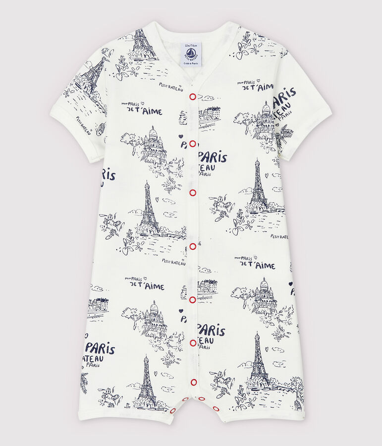 Babies' Toile de Jouy Paris Cotton Playsuit white/blue