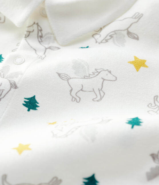 Babies' Footless Cotton Sleepsuit with Collar MARSHMALLOW white/MULTICO white