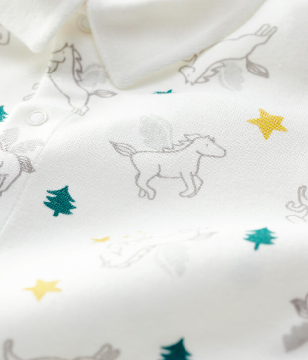Babies' Footless Cotton Sleepsuit with Collar white/multicolor