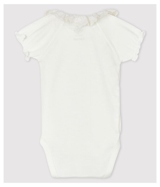 Baby Girls' White Short-Sleeved Organic Cotton Bodysuit with Collar MARSHMALLOW white