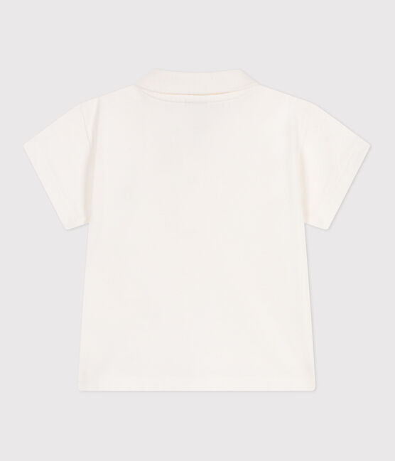 Babies' short-sleeved plain cotton polo shirt MARSHMALLOW white