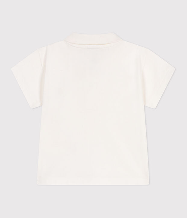 Babies' short-sleeved plain cotton polo shirt white