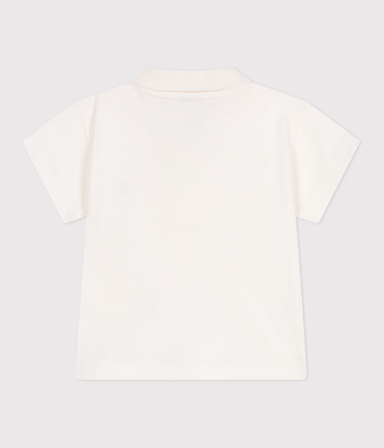 Babies' short-sleeved plain cotton polo shirt MARSHMALLOW white
