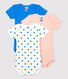 Blue Heart Patterned Short-Sleeved Bodysuit - 3-Pack