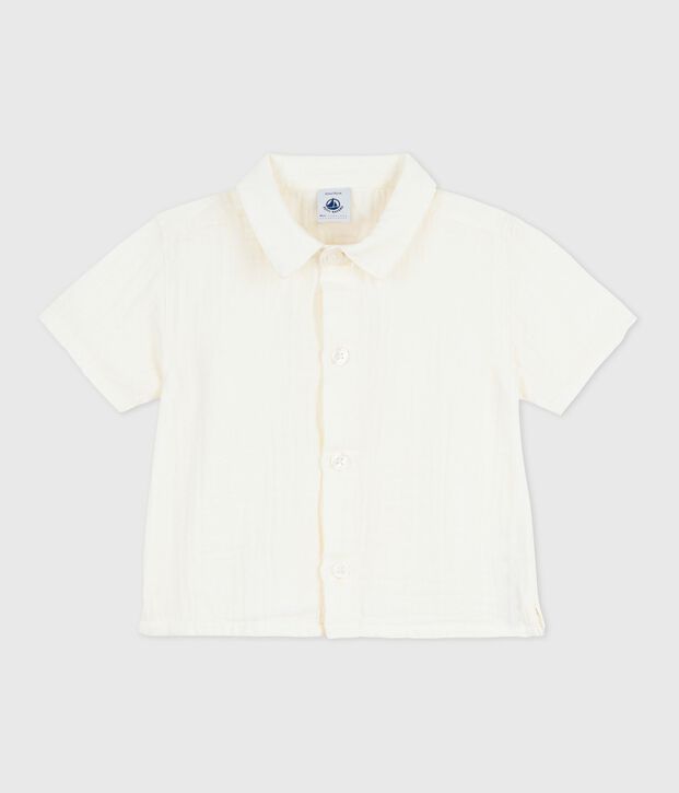 Plain, short-sleeved cotton baby shirt white
