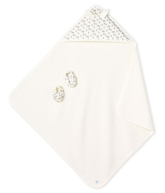 Unisex Babies' Square Bath Towel and Bootees in Terry and Rib Knit MARSHMALLOW white/SCULPTURE grey/MULTICO
