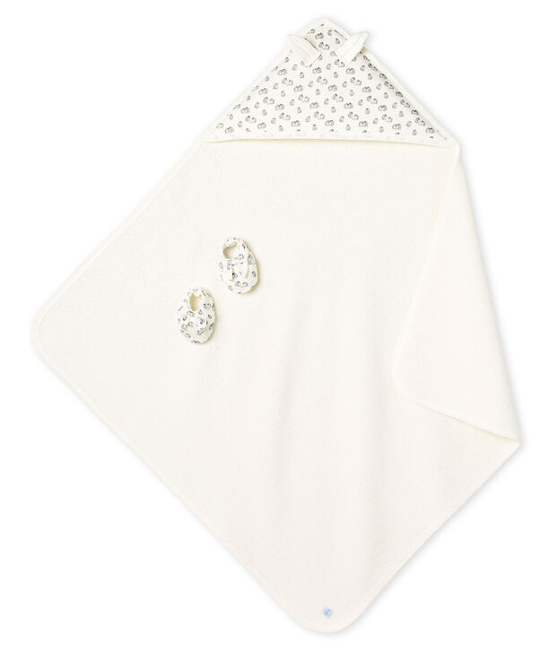 Unisex Babies' Square Bath Towel and Bootees in Terry and Rib Knit white/grey/multicolor