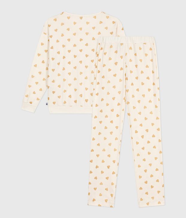 Women's golden heart print cotton pyjamas Ecru/yellow