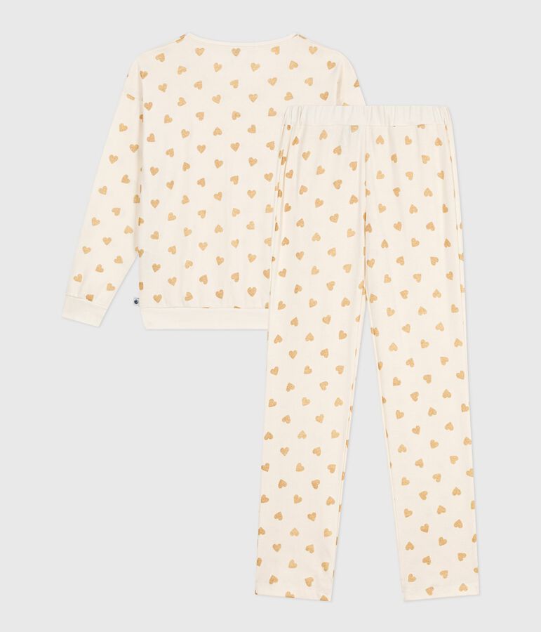 Women's golden heart print cotton pyjamas Ecru/yellow