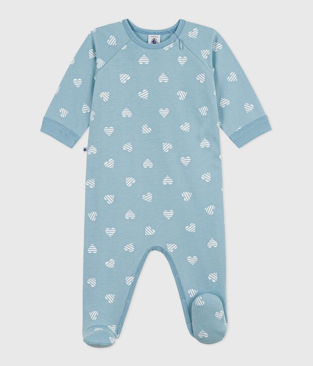 Babies' brushed fleece heart print pyjama suit green/white