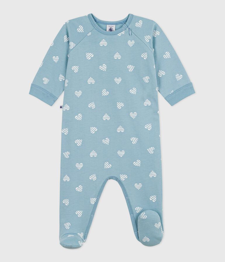 Babies' brushed fleece heart print pyjama suit green/white