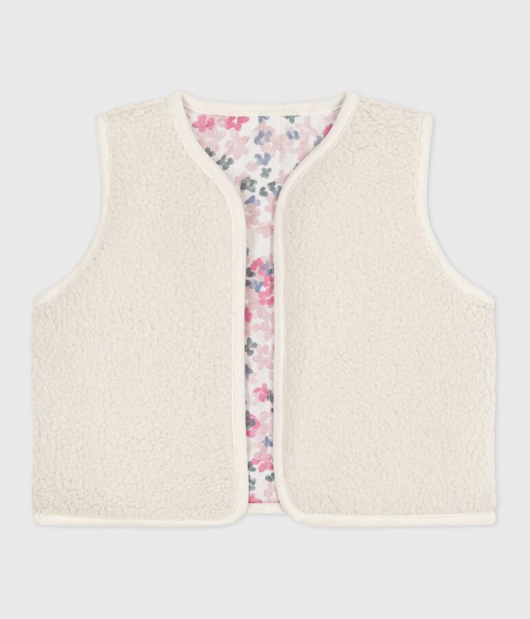 Babies' sleeveless cardigan in printed cotton poplin and sherpa Ecru/multicolor