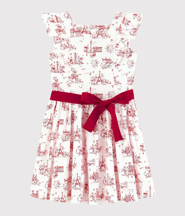 Girls' Short-Sleeved Poplin Dress white/red