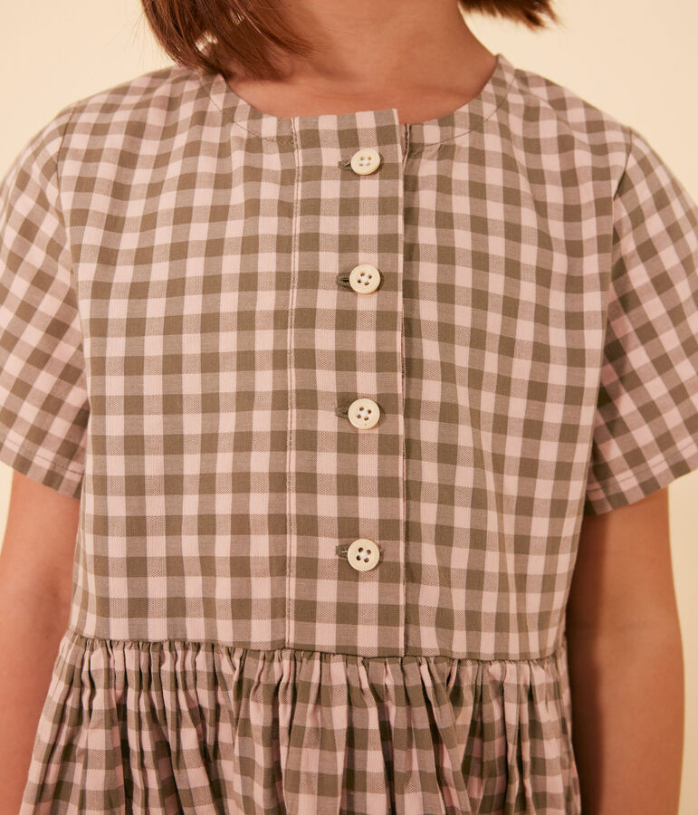 Girls' Short-Sleeved Seersucker Dress green/pink
