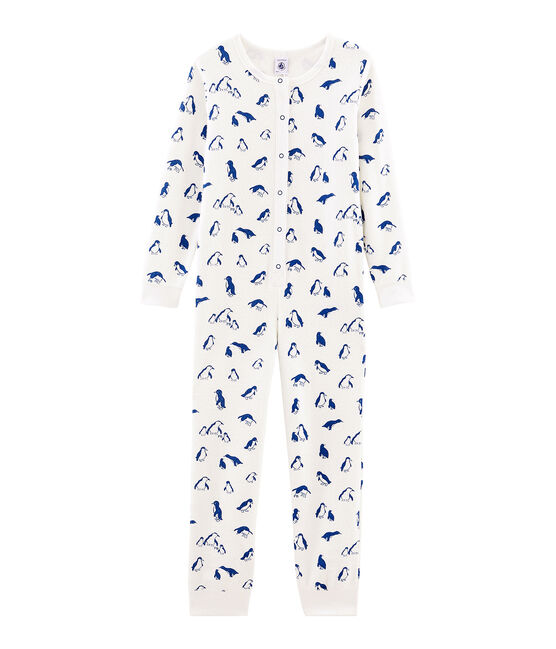 Unisex Long Jumpsuit in Extra Warm Brushed Terry Towelling MARSHMALLOW white/MAJOR blue